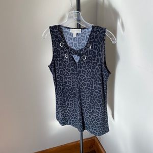 Michael Kors Tank Top Navy Animal/Plaid Print XS